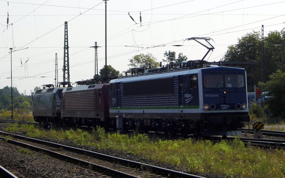 Am 01.09.2016 Rangierfahrt von 155 048-6 und die 189 800-6 und die 145 023-6   in Stendal .