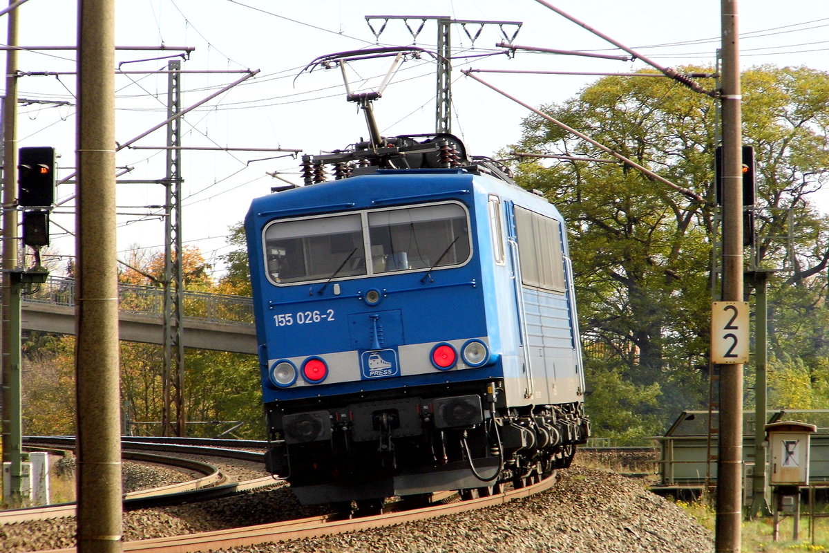 Am 24.10.2020 fuhr  155 026-2 von der Press  von Borstel nach Stendal .